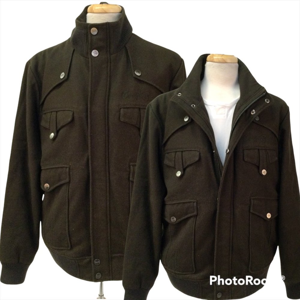 Coogi Mens Army Green Wool Blend Heavy Winter Jacket  Size L